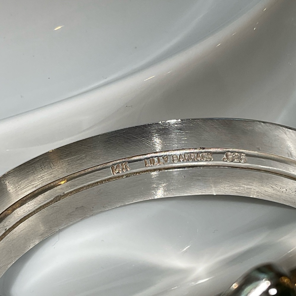 Lilly Barrack Sterling Open Faced Cuff Bracelet Green Gemstone End Caps, 14k - Picture 2 of 12